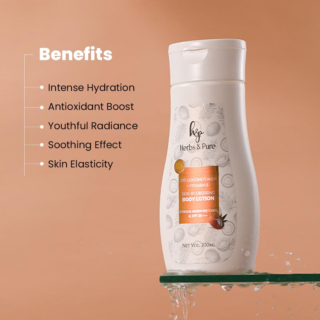 Skin Nourishing Body Lotion Spf 20, Vitamin E and Coconut Milk Extracts - herbs&purecom