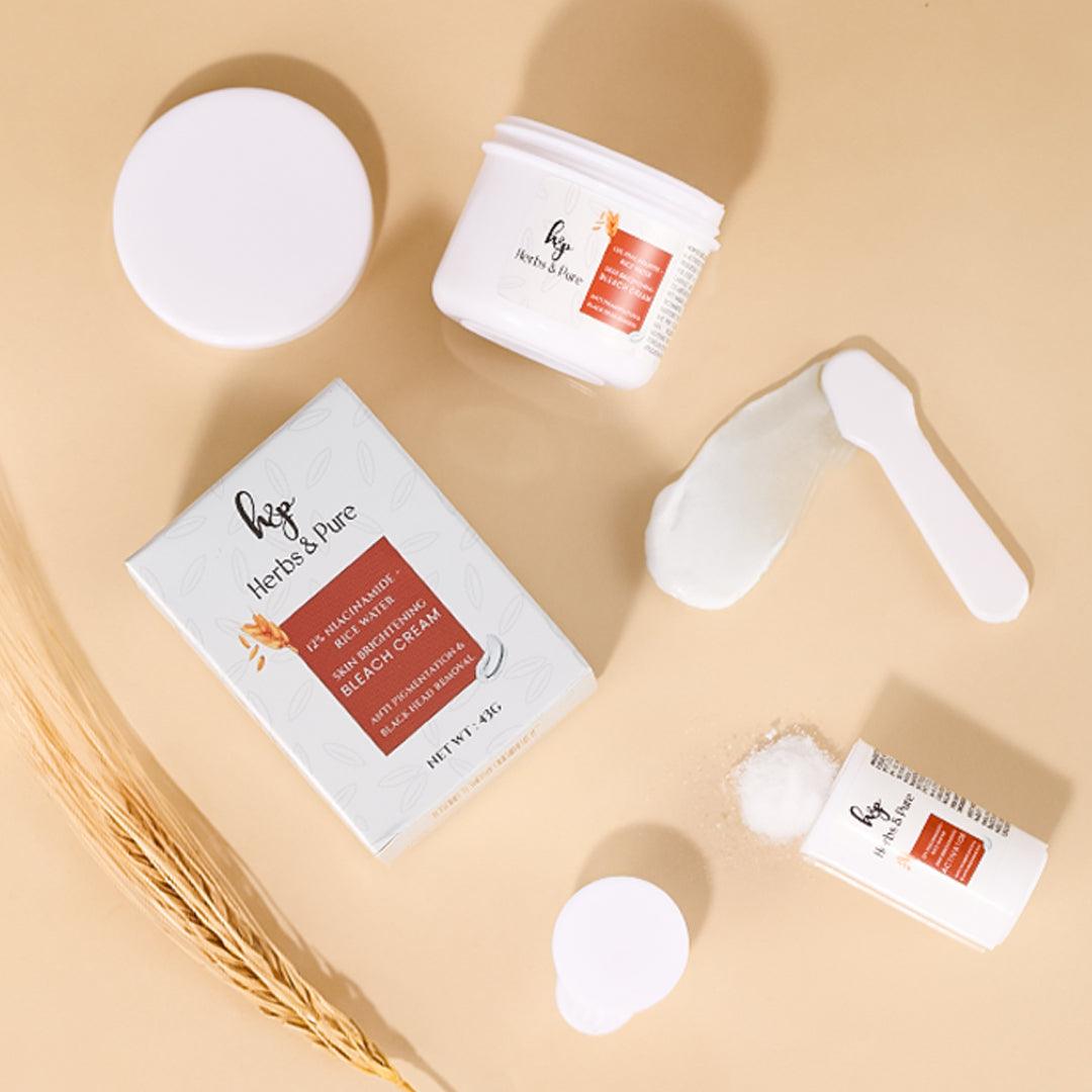 Skin Brightening Bleach Cream with Rice water & 12% Niacinamide - herbs&purecom